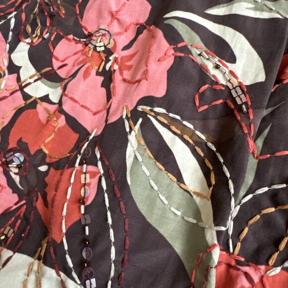 Talbot Skirt Womens 14 Brown A Line Floral Beaded Silk Fairycore Embroidered - Picture 4 of 10